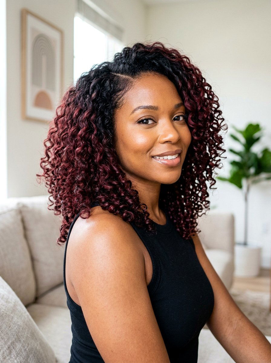 Warm Burgundy Balayage On Curly Black Hair - 20 warm burgundy balayage on black hair - 20 warm burgundy balayage on black hair