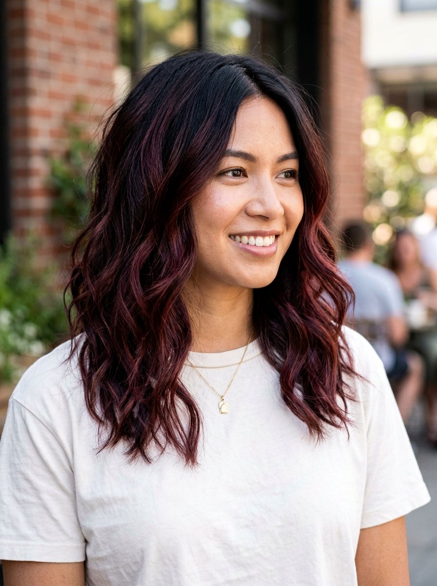 Warm Burgundy Balayage On Wavy Black Hair - 20 warm burgundy balayage on black hair - 20 warm burgundy balayage on black hair