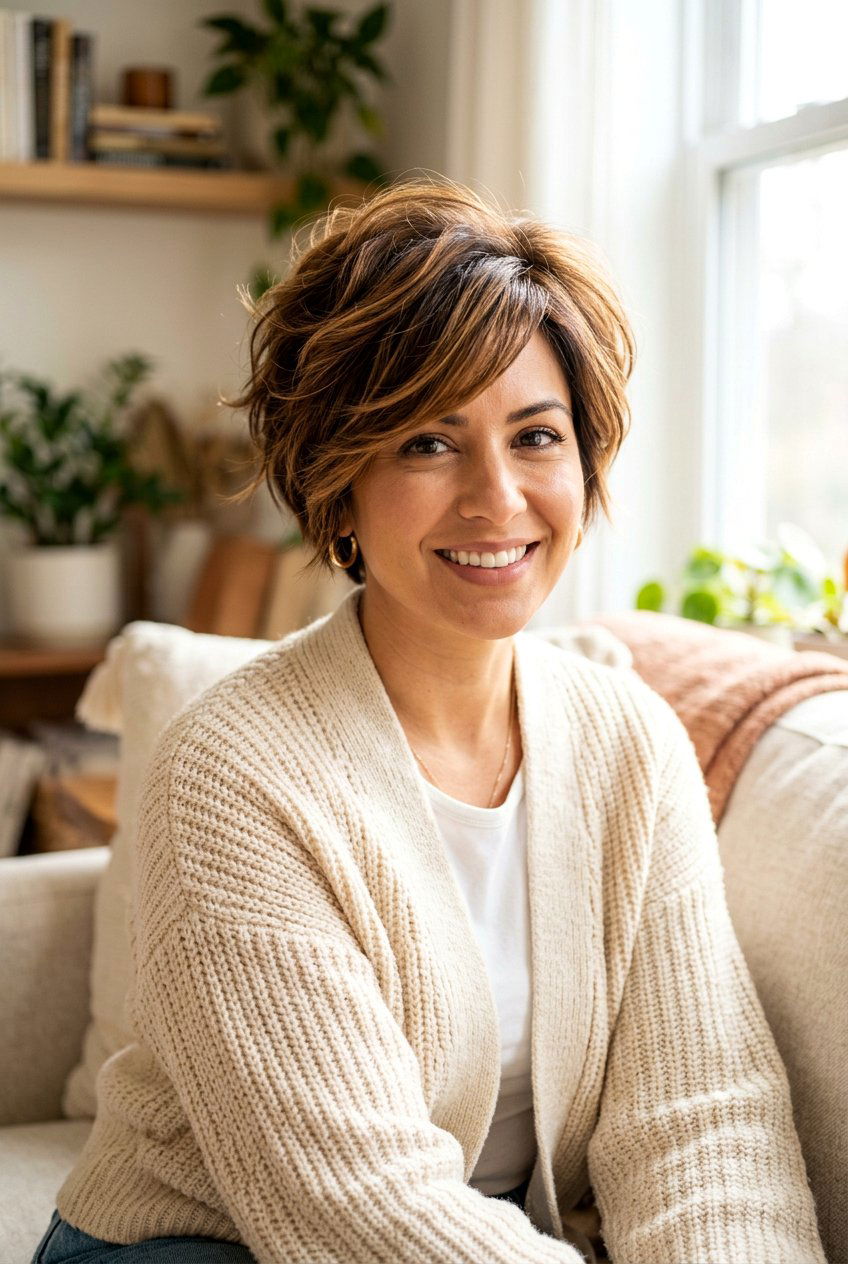 Warm Caramel Balayage Layered Pixie Bob - 20 brunette balayage for pixie bob - 20 brunette balayage for pixie bob