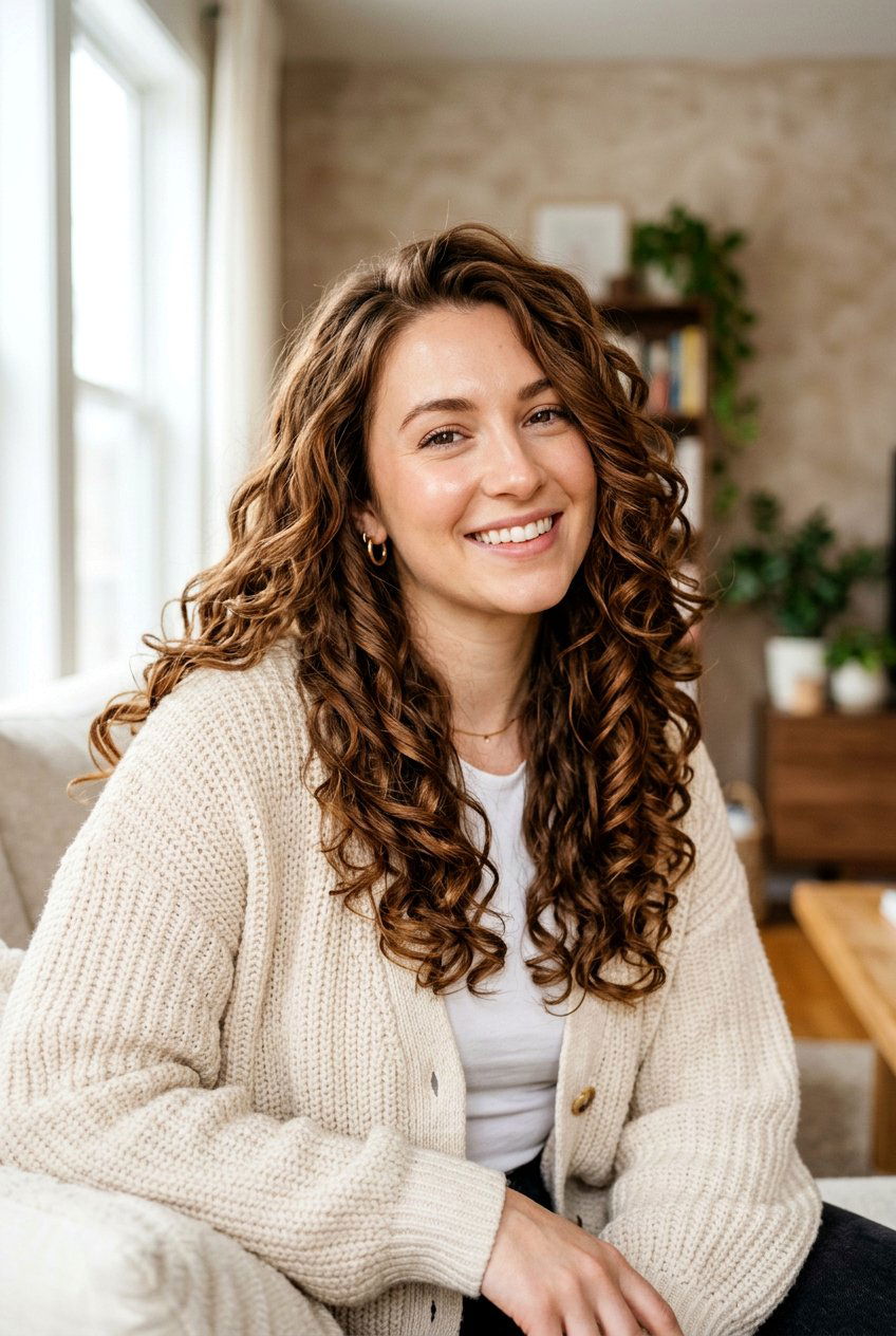 Warm Chestnut Ribbon Curls With Soft Layers - 20 brunette ribbons for long layered hair - 20 brunette ribbons for long layered hair