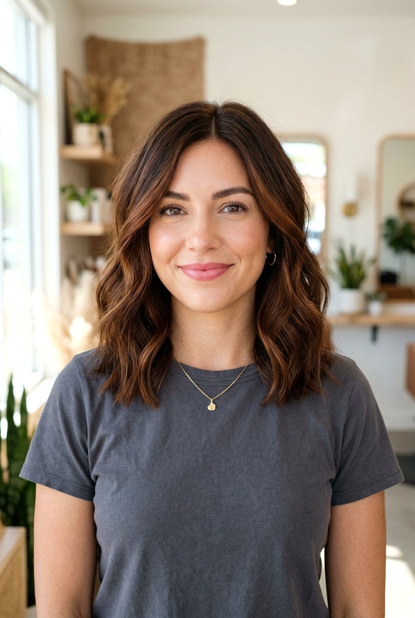 Warm Chestnut Toner On Brunette Collarbone Hair - 20 natural looking brunette refresh - 20 natural looking brunette refresh