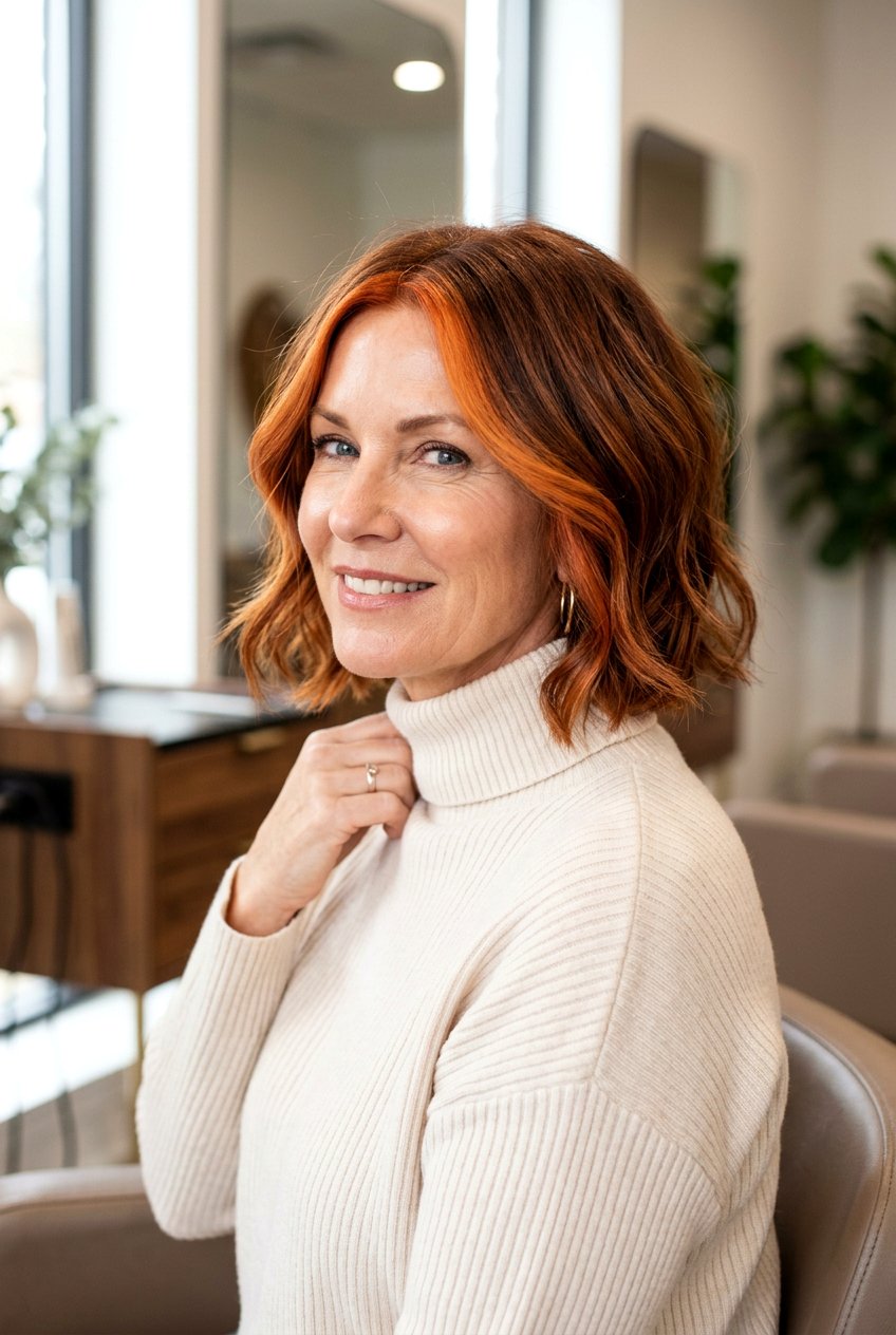Warm Copper Auburn Balayage For Bob Haircuts - 20 auburn balayage for women over 50 - 20 auburn balayage for women over 50