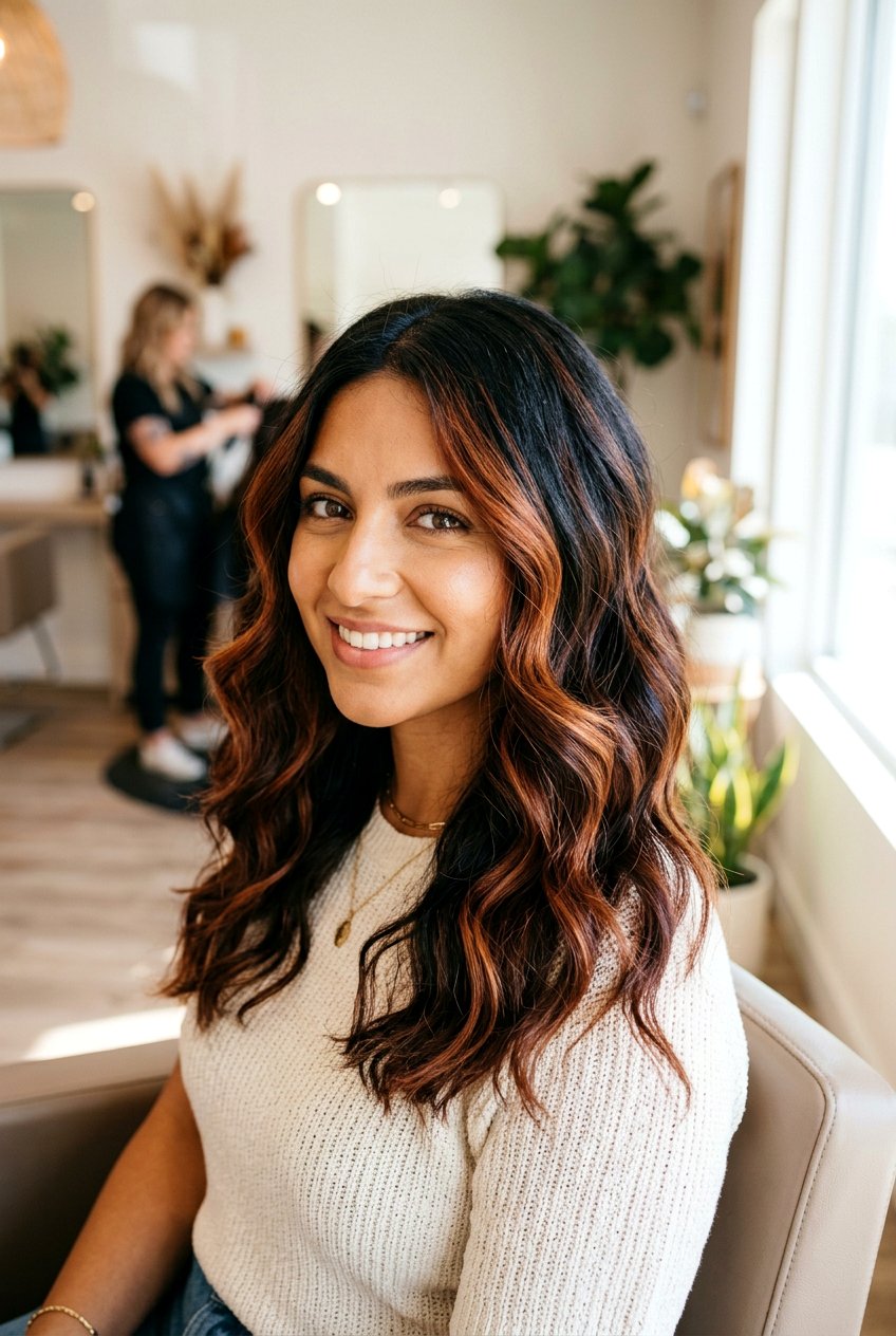 Warm Copper Balayage for Olive Skin - 20 hair color ideas for olive skin - 20 hair color ideas for olive skin