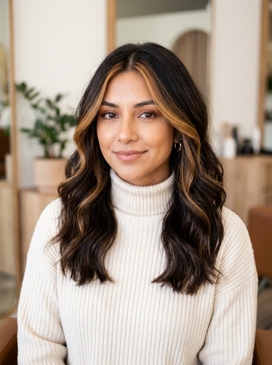 Warm Toffee Money Piece on Deep Brunette Hair - 20 pumpkin spice money piece hair - 20 pumpkin spice money piece hair