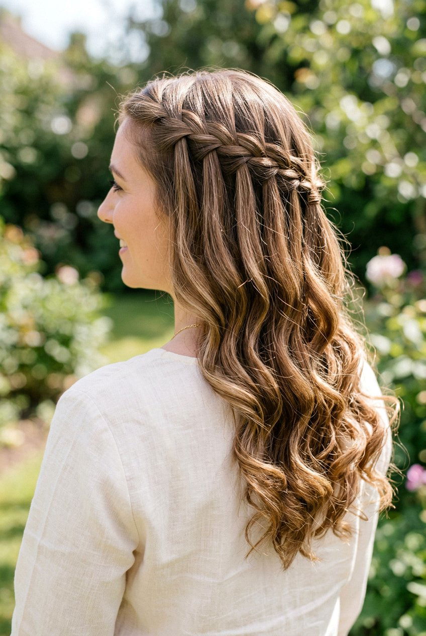Waterfall Braid - 20 cottagecore braided hairstyle for women - 20 cottagecore braided hairstyle for women