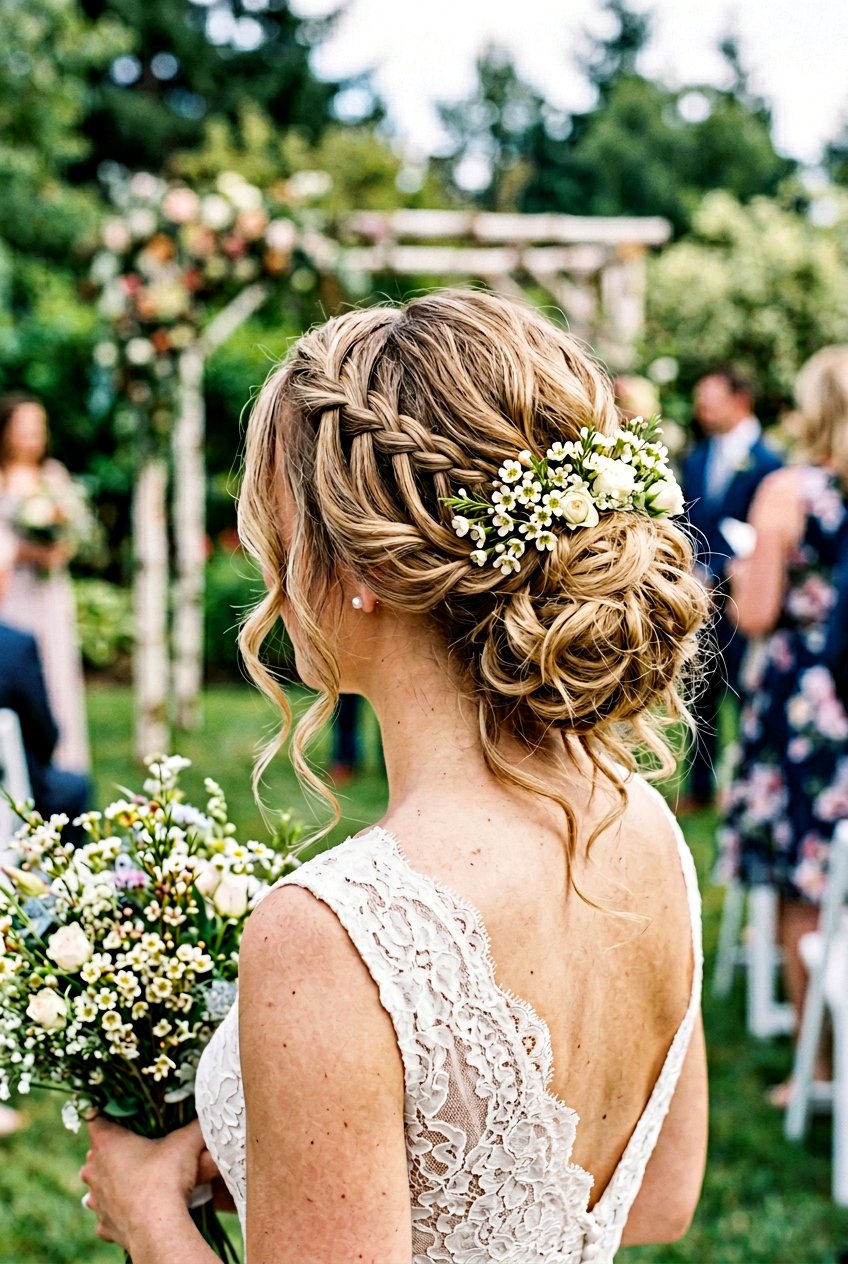 Waterfall Braid Bun - 20 boho bridal updo for long hair - 20 boho bridal updo for long hair