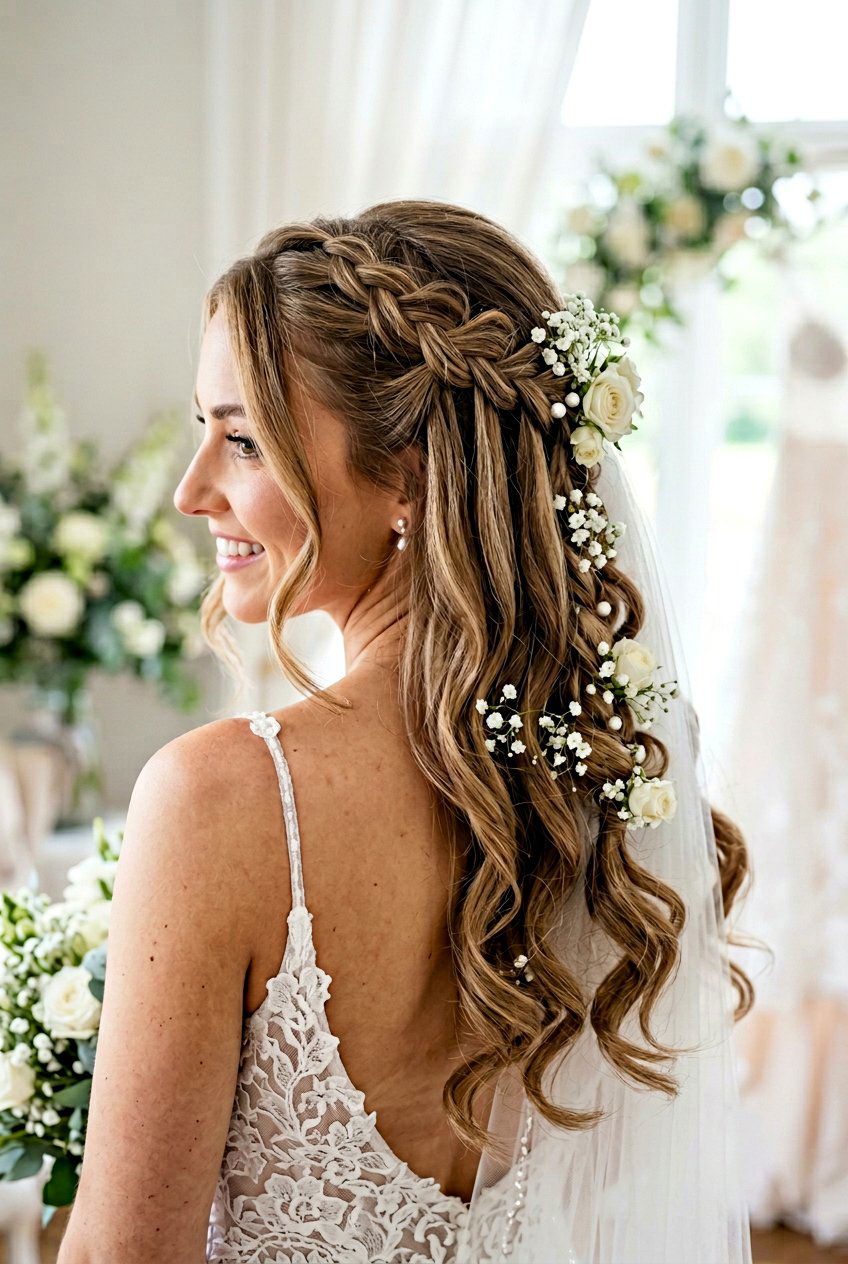 Waterfall Braid Crown Half Up Wedding - 20 bridal half up with braid crown - 20 bridal half up with braid crown