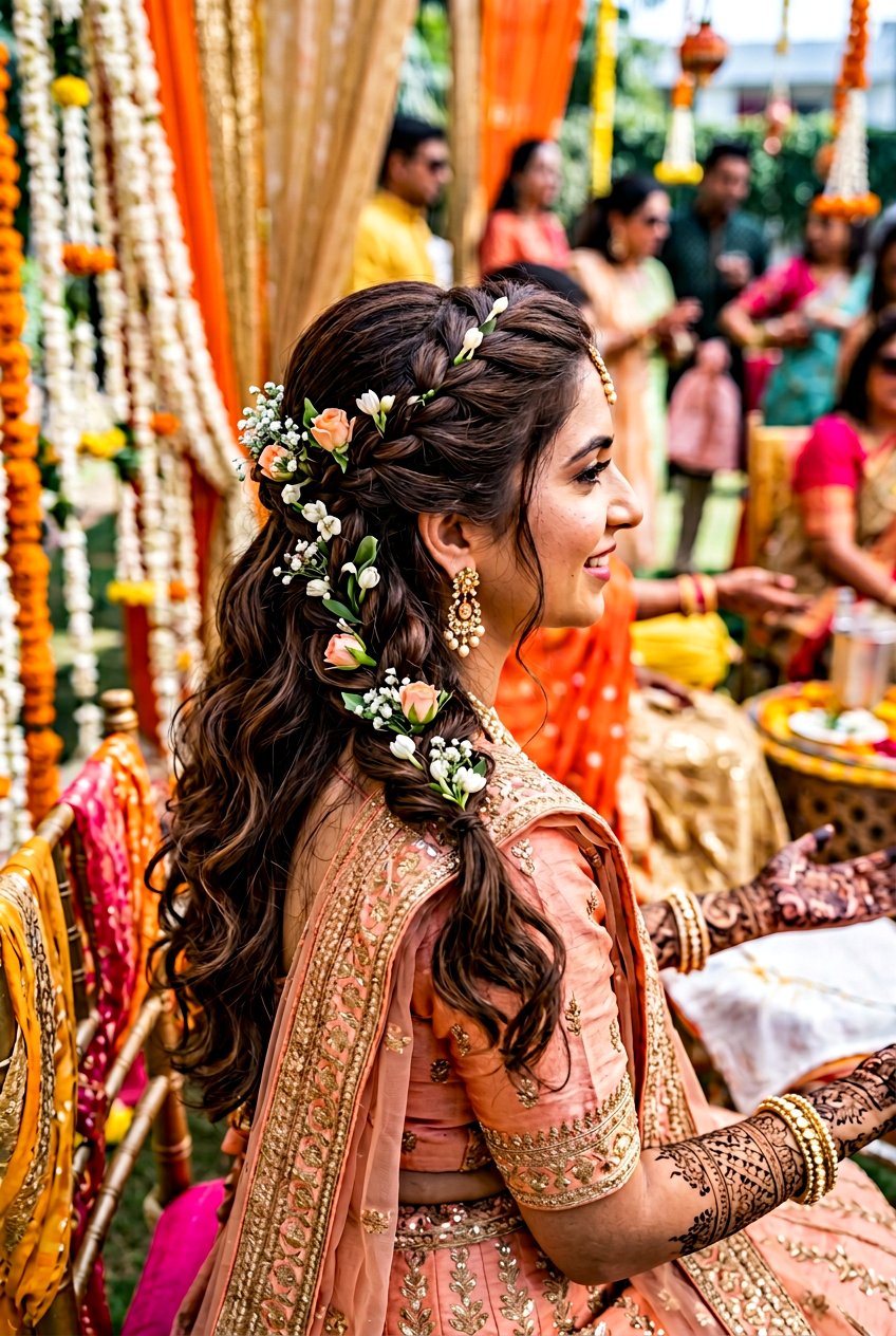 Waterfall Braid For Mehndi - 20 mehndi braid hairstyles - 20 mehndi braid hairstyles