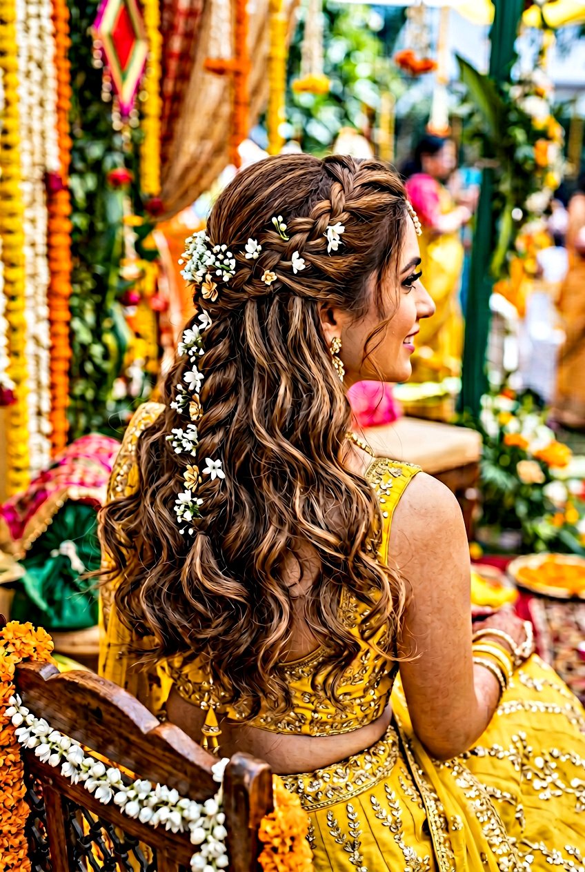 Waterfall Braid Haldi Hairstyle For Bride - 20 haldi hairstyles for bride - 20 haldi hairstyles for bride