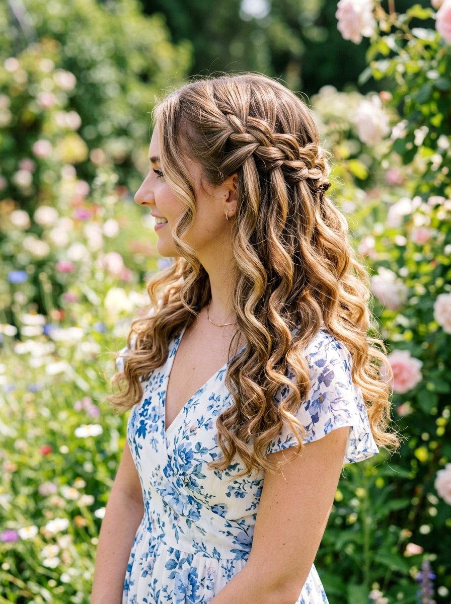 Waterfall Braid Half Up With Curls - 20 waterfall braid half up hairstyle - 20 waterfall braid half up hairstyle