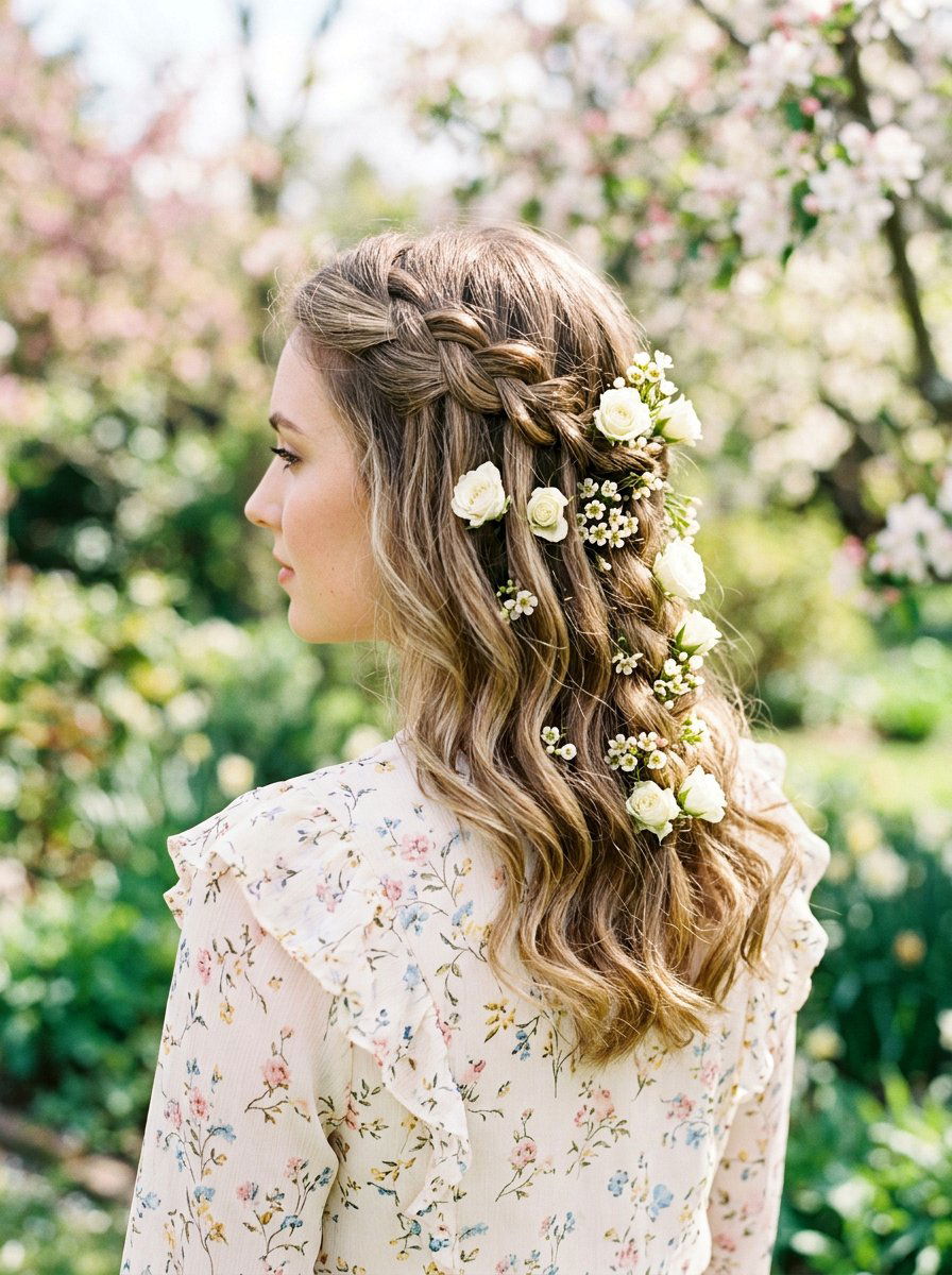Waterfall Braid Half Up With Flowers - 20 waterfall braid half up hairstyle - 20 waterfall braid half up hairstyle