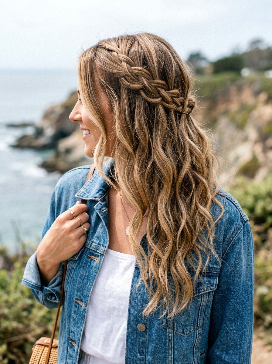 Waterfall Braid Half Up With Loose Waves - 20 waterfall braid half up hairstyle - 20 waterfall braid half up hairstyle