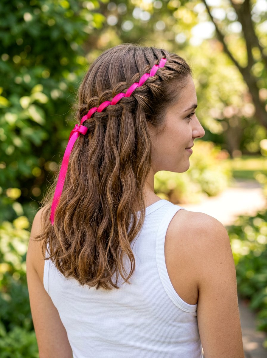 Waterfall Braid Half Up With Ribbon - 20 waterfall braid half up hairstyle - 20 waterfall braid half up hairstyle