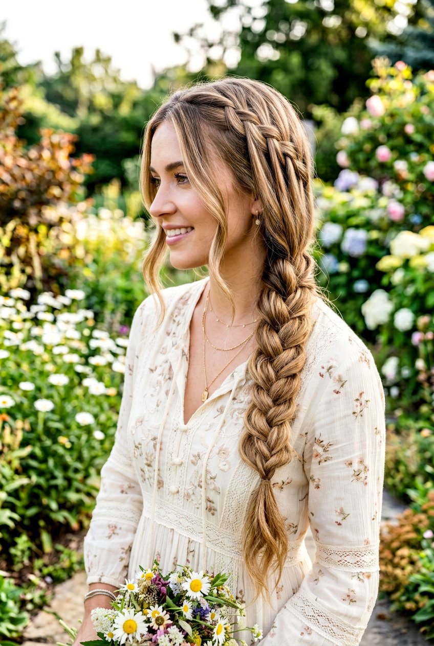 Waterfall Braid Into Side Braid - 20 beach hairstyle with messy side braid - 20 beach hairstyle with messy side braid