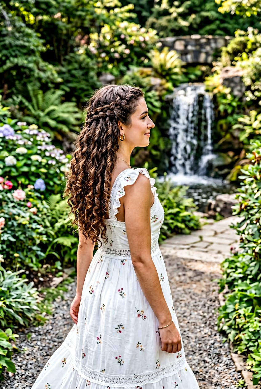 Waterfall Braid Long Curly Hair - 20 beach hairstyle for long curly hair - 20 beach hairstyle for long curly hair