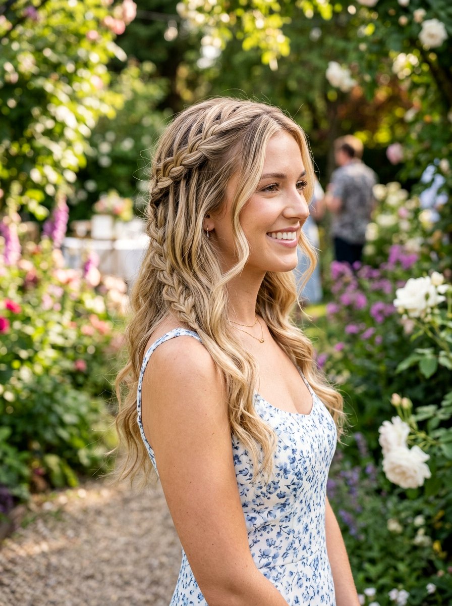 Waterfall Braid Low Beach Waves - 20 vacation hairstyle with low beach waves - 20 vacation hairstyle with low beach waves