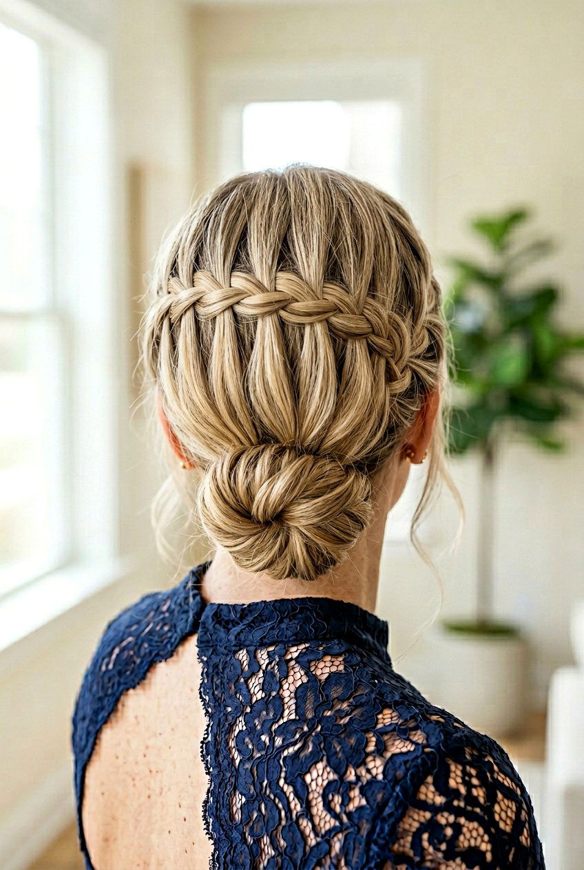 Waterfall Braid Low Bun - 20 festive low bun with braid - 20 festive low bun with braid