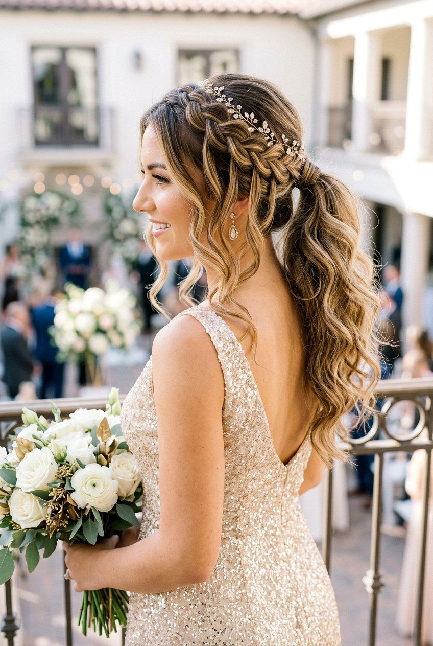 Waterfall Braid Ponytail Wedding Look - 20 bridesmaid ponytail with braid - 20 bridesmaid ponytail with braid