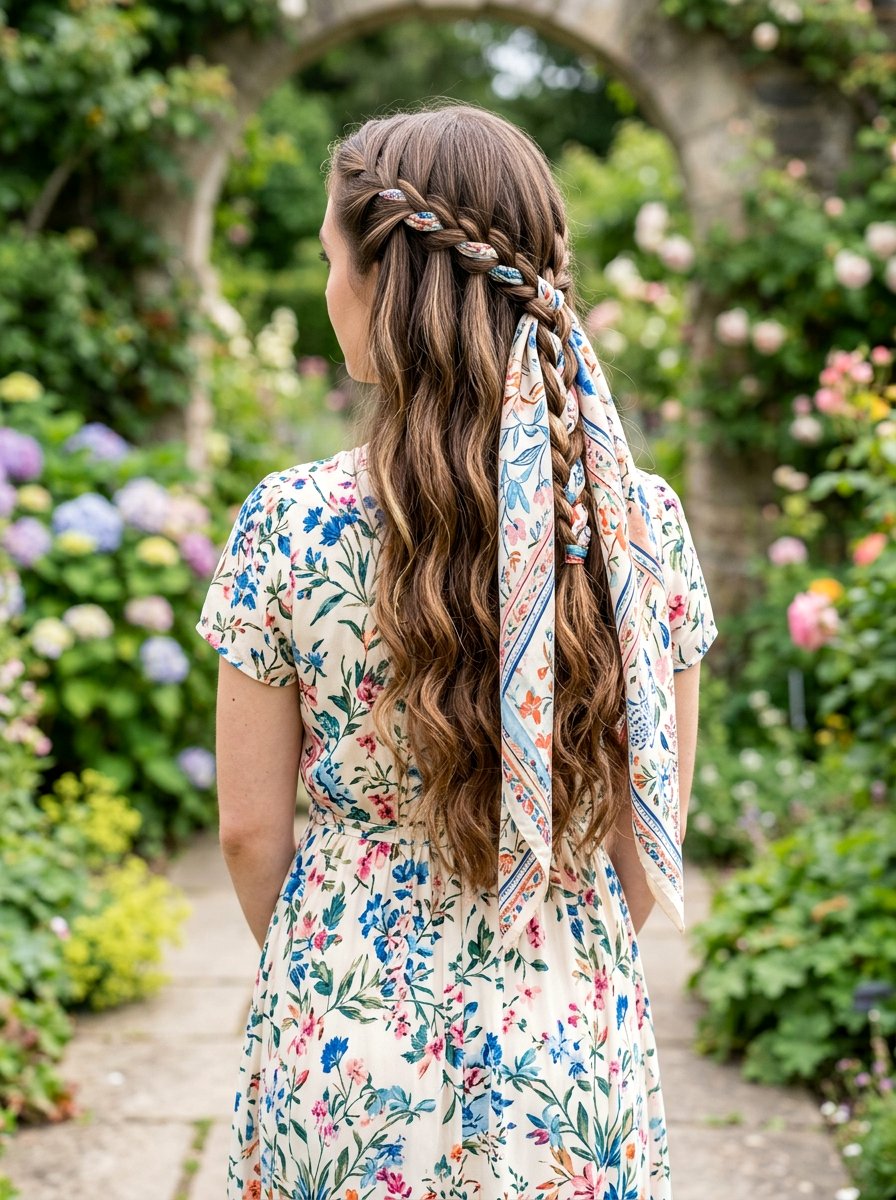 Waterfall Braid Scarf - 20 scarf braid hairstyle for women - 20 scarf braid hairstyle for women