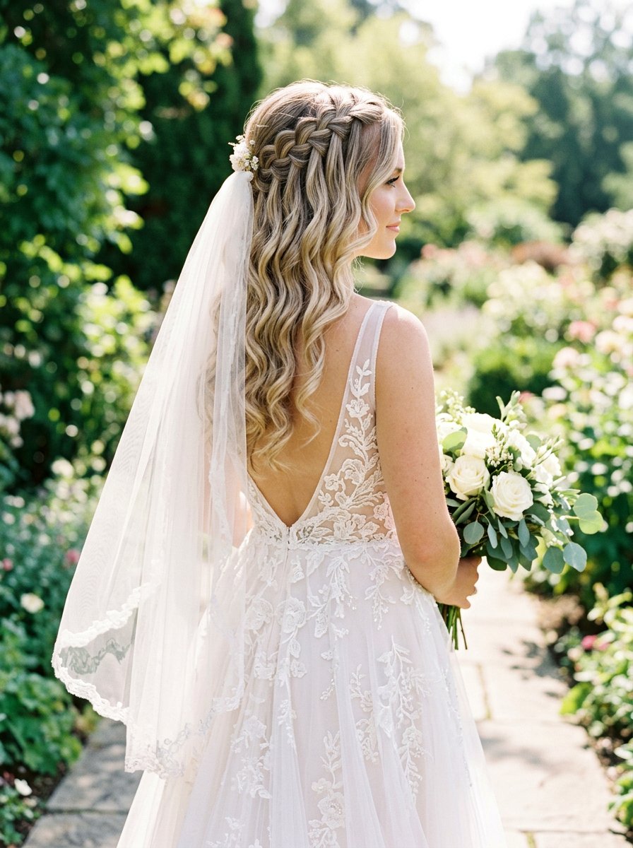 Waterfall Braid Soft Curls Veil - 20 wedding hairstyles with soft curls and veil - 20 wedding hairstyles with soft curls and veil