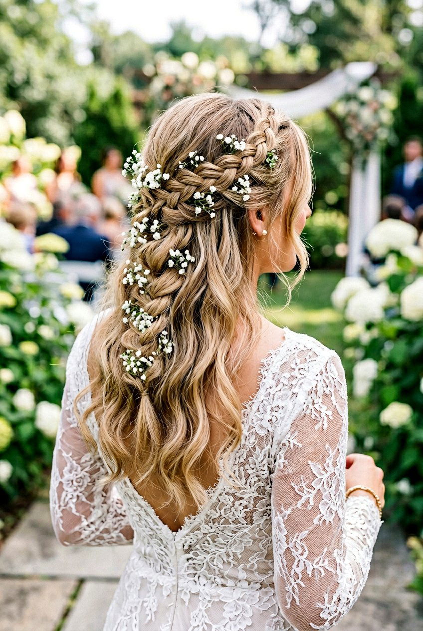 Waterfall Braid Wedding Hair With Babys Breath - 20 bridal braid with babys breath - 20 bridal braid with baby’s breath