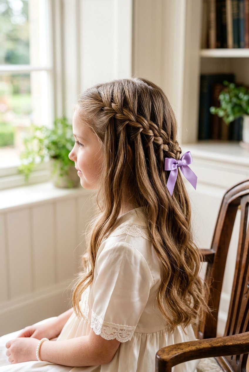 Waterfall Braid With Bow - 20 bow hairstyle for little girls - 20 bow hairstyle for little girls