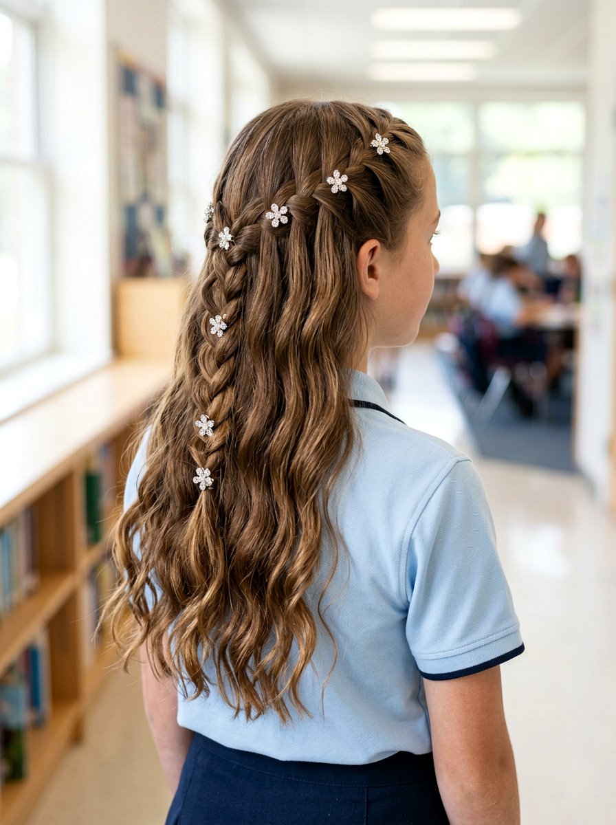 Waterfall Braid With Crystal Clips - 20 simple school hairstyle with clips - 20 simple school hairstyle with clips
