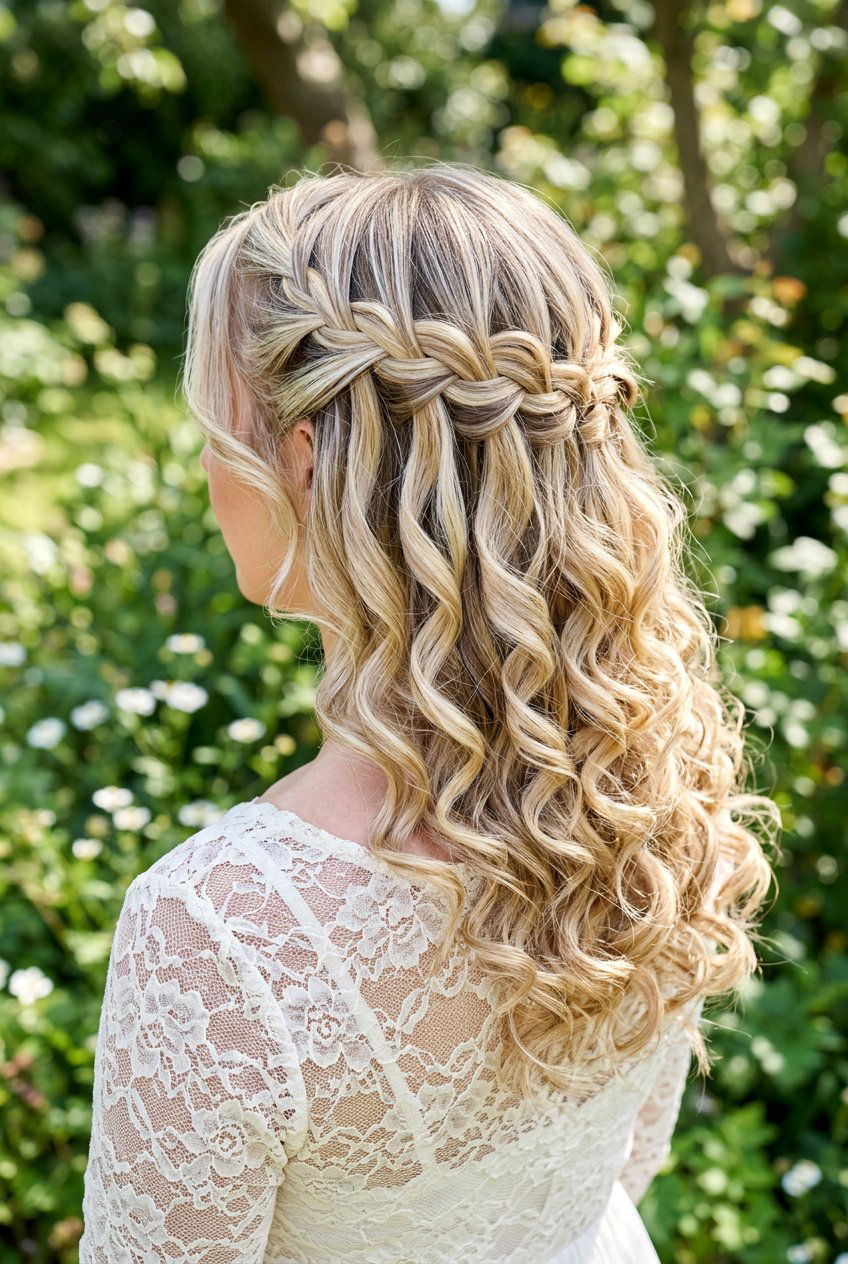 Waterfall Braid With Curls - 20 pageant hairstyle with soft curls - 20 pageant hairstyle with soft curls