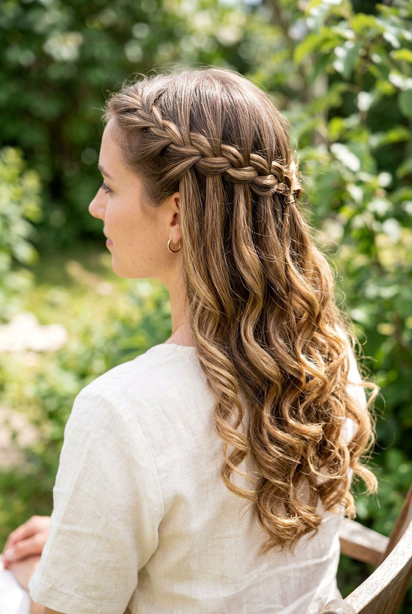Waterfall Braid With Curls - 20 bridesmaid hairstyles - 20 bridesmaid hairstyles