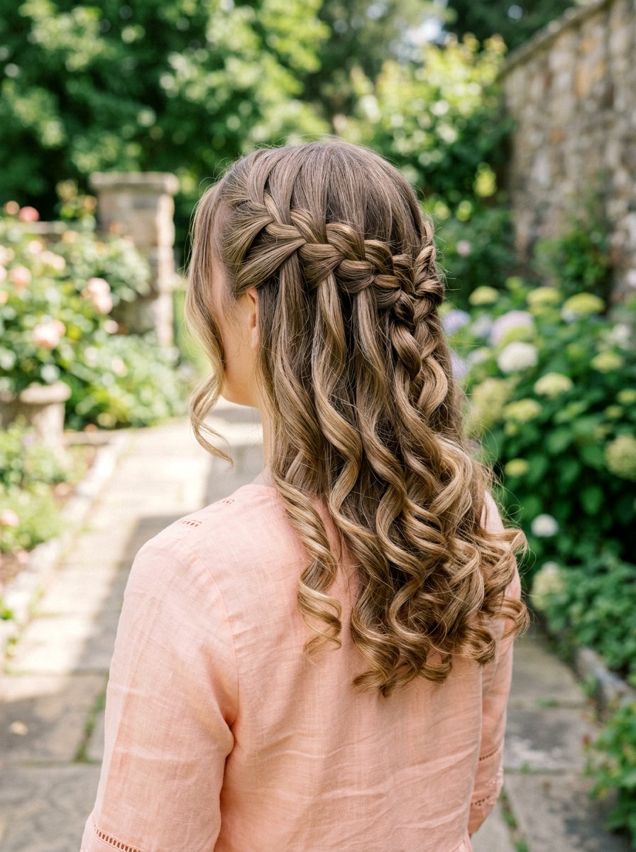 Waterfall Braid With Curls - 20 work appropriate braid hairstyle - 20 work appropriate braid hairstyle