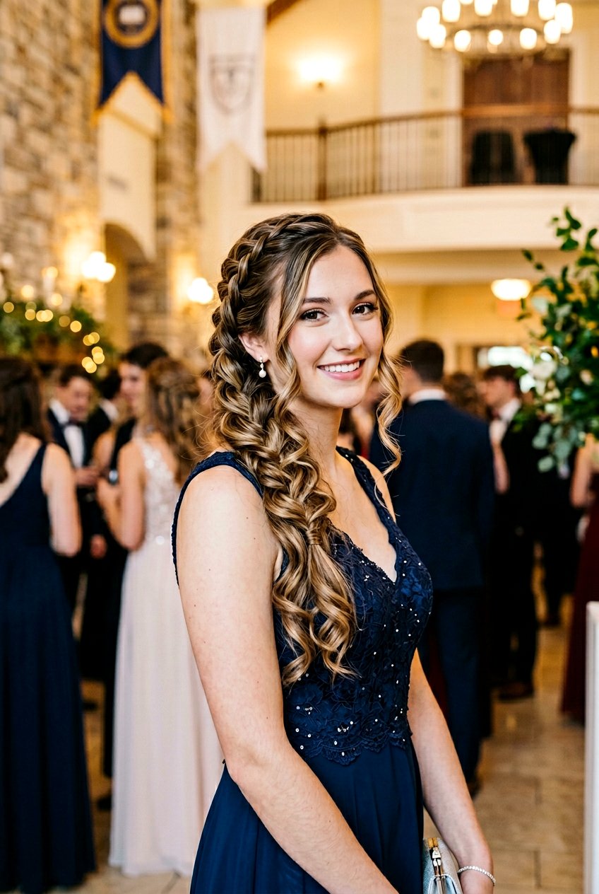 Waterfall Braid With Curls - 20 braid hairstyle for college girls - 20 braid hairstyle for college girls