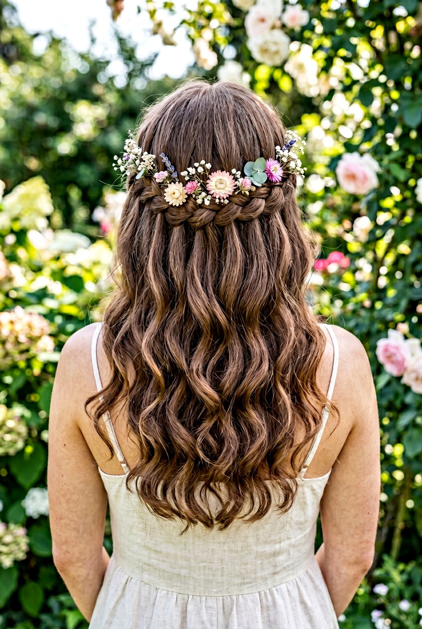 Waterfall Braid With Dried Flowers - 20 boho braid with dried flowers - 20 boho braid with dried flowers