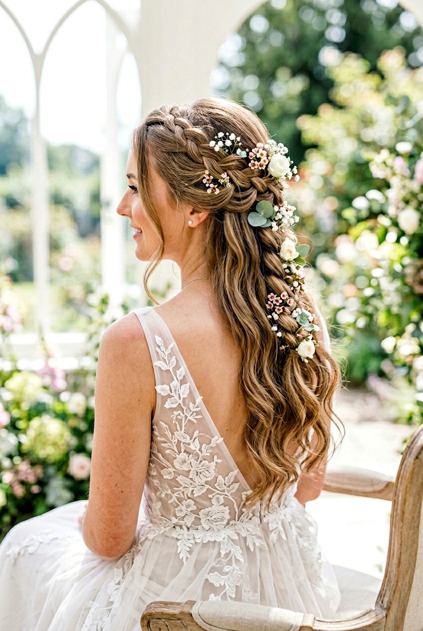Waterfall Braid With Flowers - 20 bridal hairstyles with fresh flowers - 20 bridal hairstyles with fresh flowers