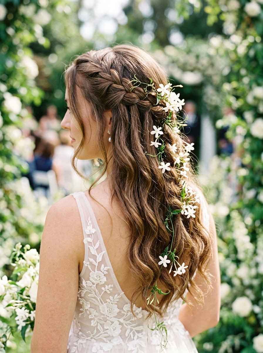 Waterfall Braid With Jasmine - 20 wedding hairstyles with flowers - 20 wedding hairstyles with flowers