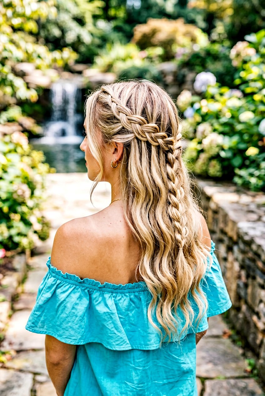 Waterfall Braid With Loose Hair - 20 beach day braid hairstyle - 20 beach day braid hairstyle