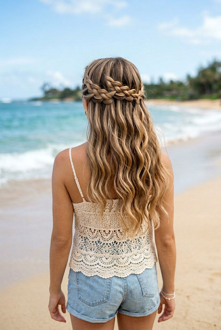 Waterfall Braid With Loose Waves For Beach - 20 beach braid hairstyles for vacation - 20 beach braid hairstyles for vacation