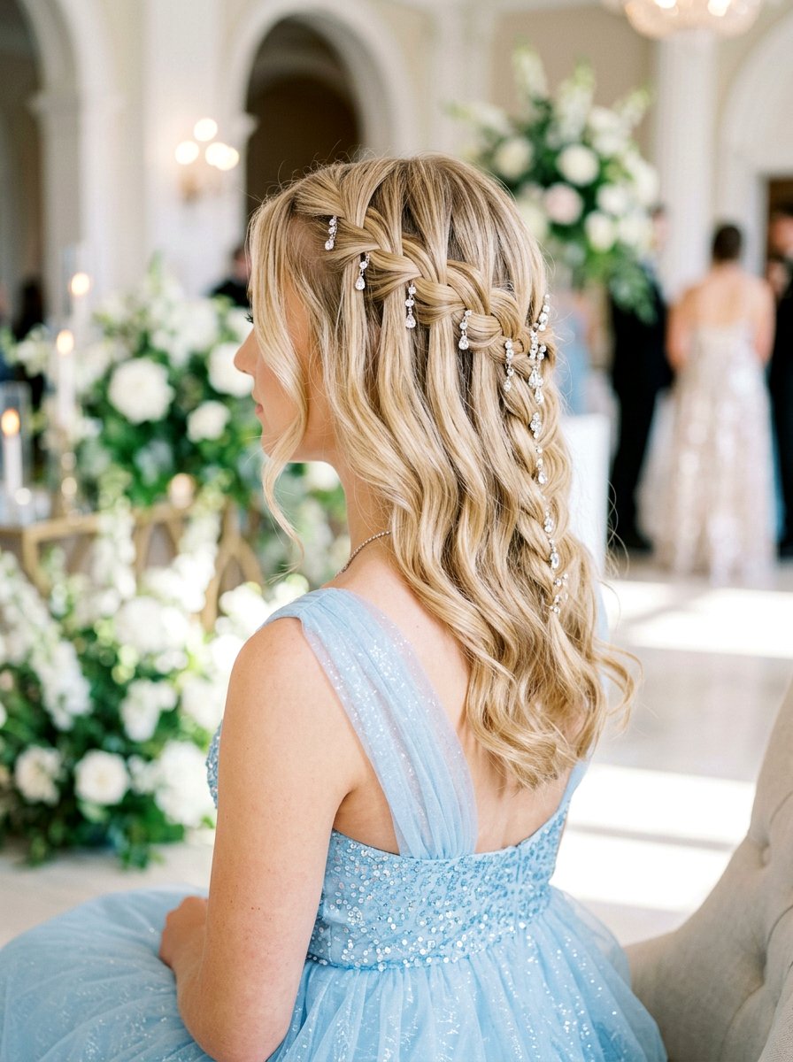 Waterfall Braid With Rhinestone Clips - 20 prom hairstyles with rhinestone clips - 20 prom hairstyles with rhinestone clips
