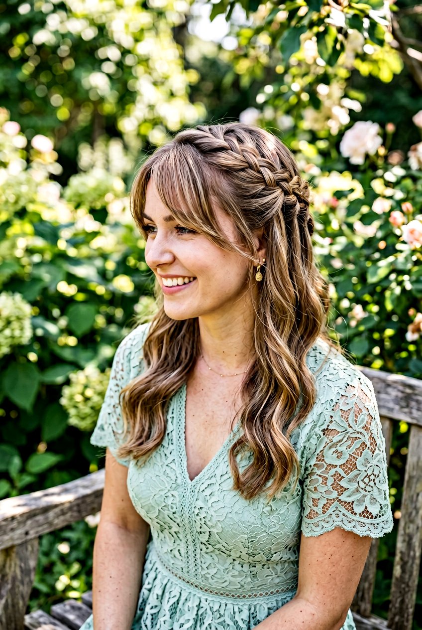 Waterfall Braid With Side Bangs - 20 wedding guest hairstyle for women with bangs - 20 wedding guest hairstyle for women with bangs