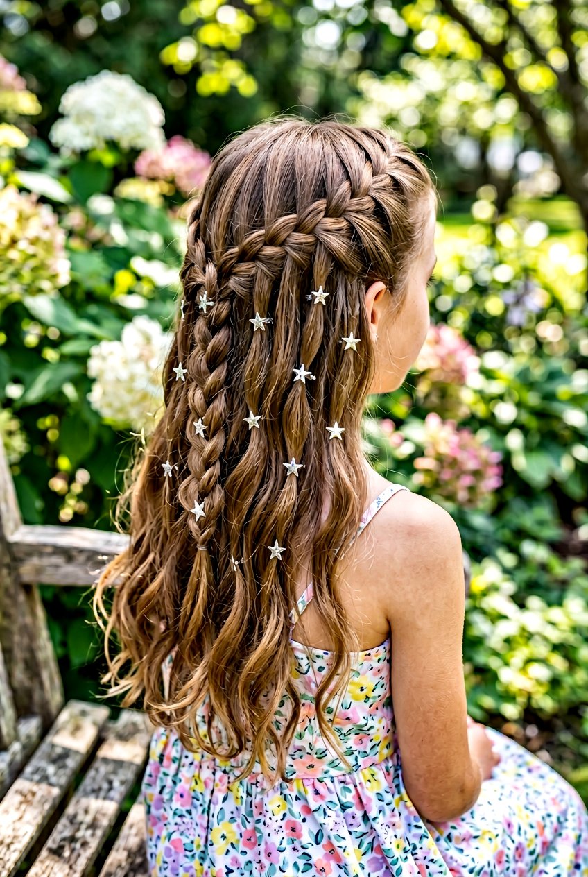 Waterfall Braid With Star Clips - 20 cute clip hairstyles for girls - 20 cute clip hairstyles for girls