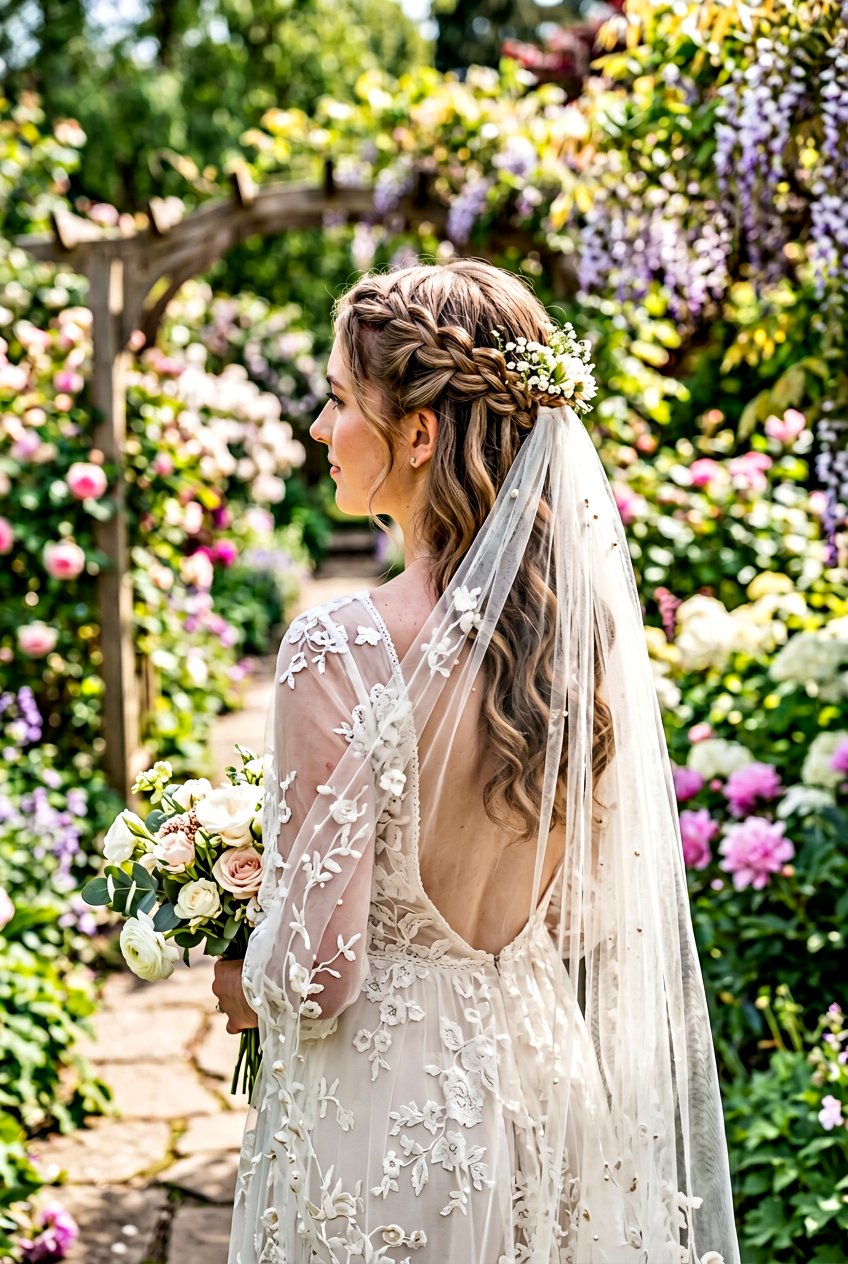 Waterfall Braid With Veil - 20 bridal hairstyle for thick hair with veil - 20 bridal hairstyle for thick hair with veil