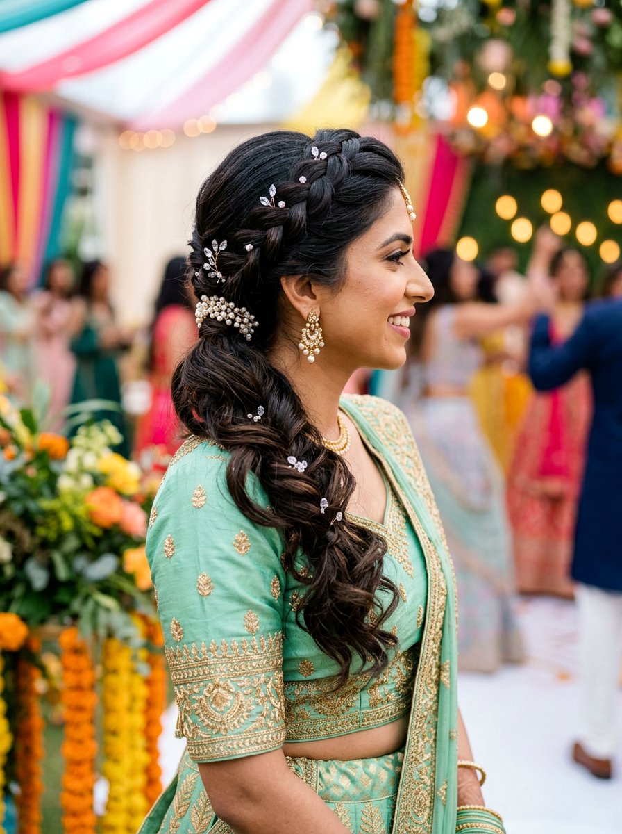 Waterfall Braid into Ponytail - 20 sangeet ponytail hairstyle - 20 sangeet ponytail hairstyle