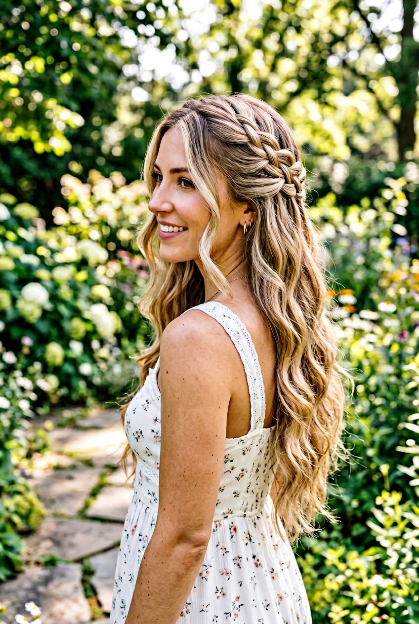 Waterfall Braid on Loose Waves - 20 last day of school hairstyles - 20 last day of school hairstyles