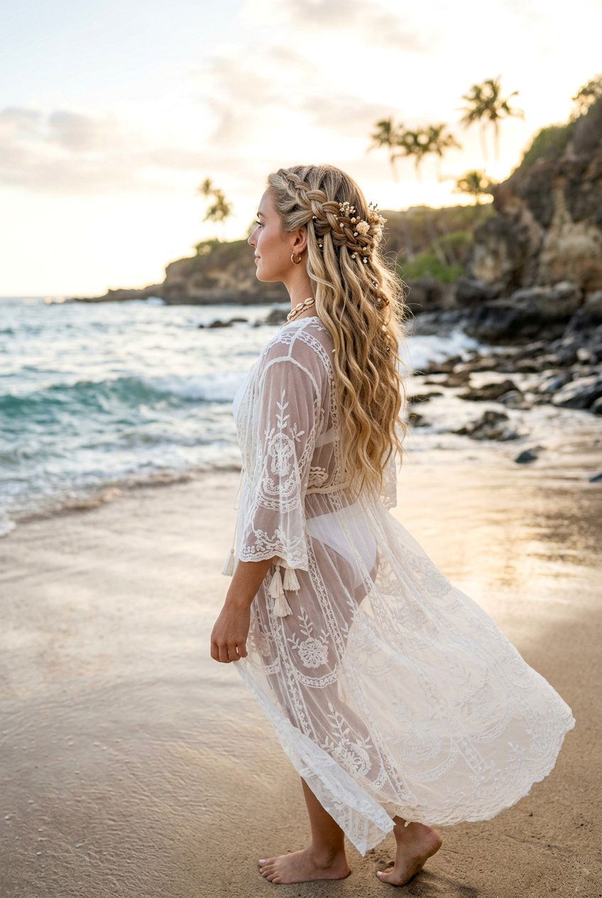 Waterfall Braided Crown Beach Look - 20 beach hairstyle with braided crown - 20 beach hairstyle with braided crown