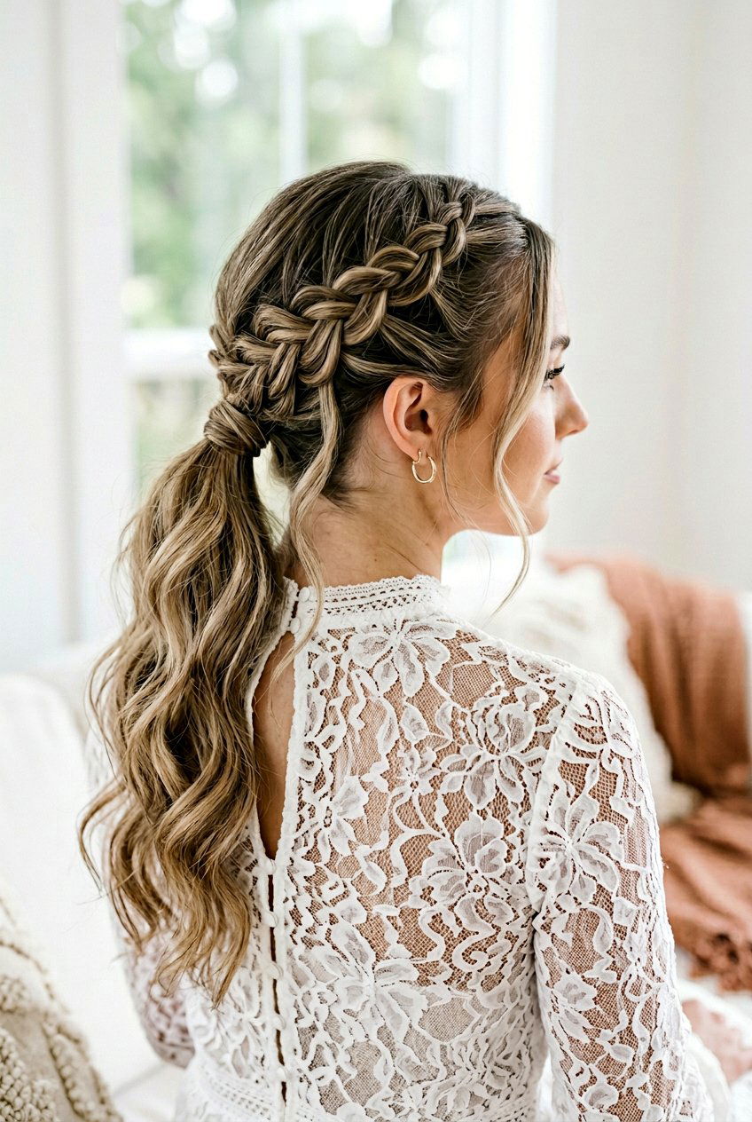 Waterfall Braided Low Ponytail With Waves - 20 braided low ponytail with waves - 20 braided low ponytail with waves