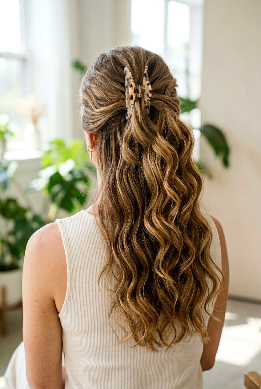 Waterfall Half Up - 20 windy day claw clip hairstyle - 20 windy day claw clip hairstyle