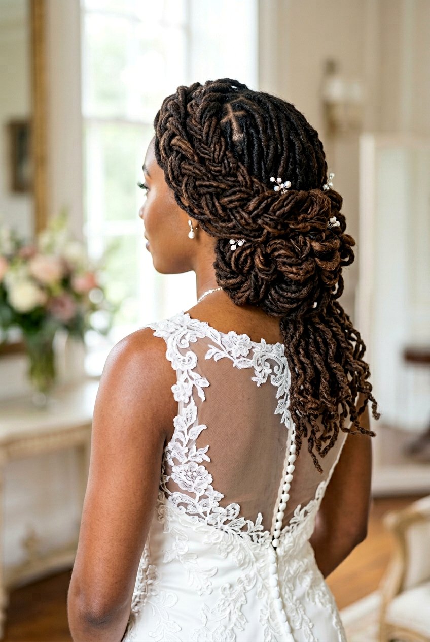 Waterfall Loc Updo - 20 bridal loc updo styles - 20 bridal loc updo styles