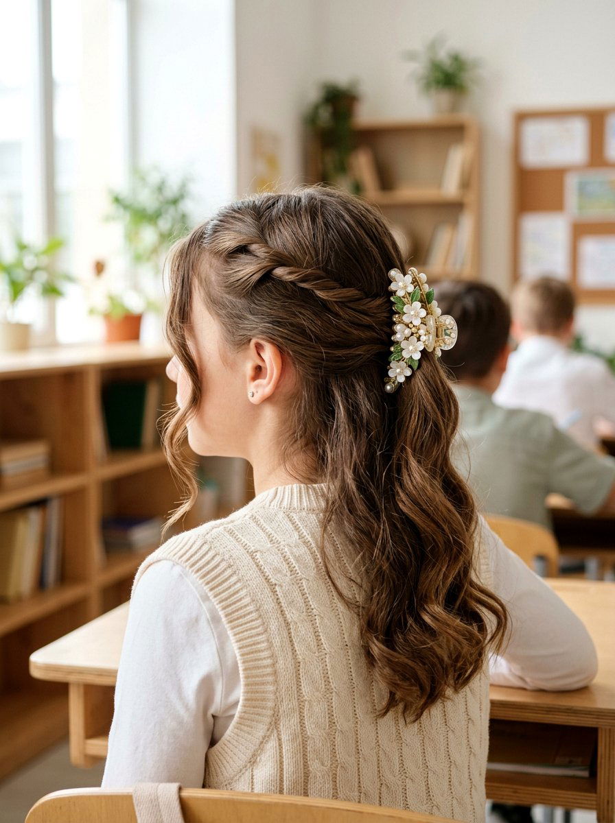 Waterfall Twist Claw Clip - 20 claw clip hairstyle for school girls - 20 claw clip hairstyle for school girls