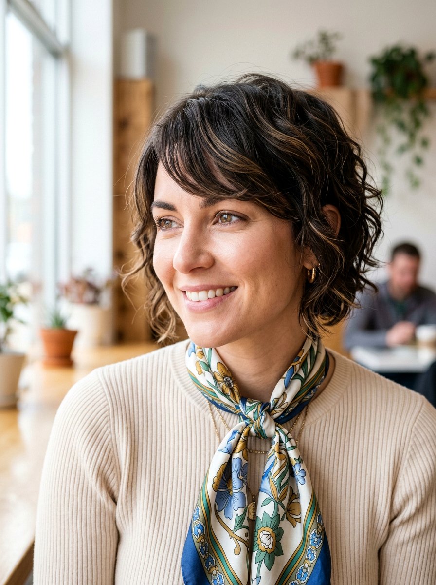 Wavy Bixie With Side Swept Bangs - 20 wavy bixie haircut for thick hair - 20 wavy bixie haircut for thick hair