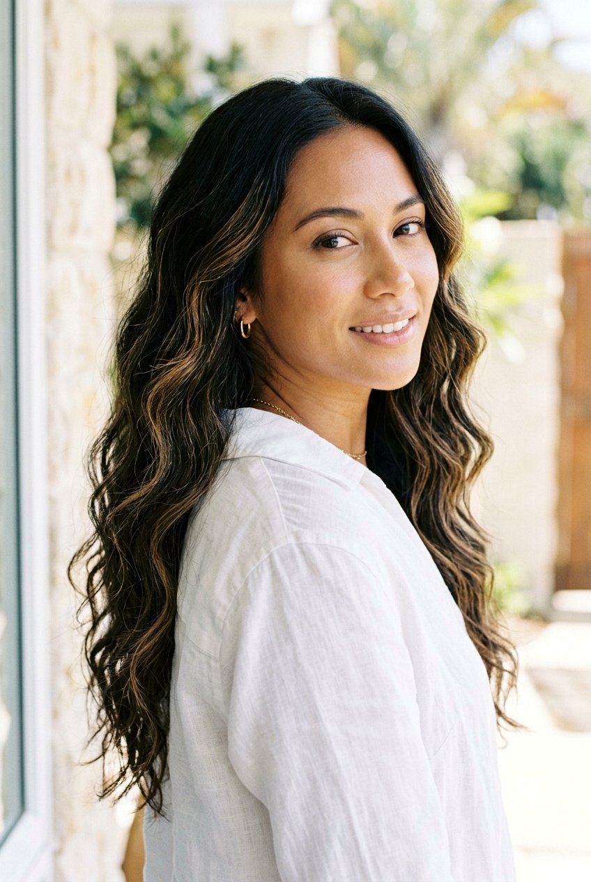 Wavy Black Hair With Honey Babylights - 20 black hair with honey babylights - 20 black hair with honey babylights