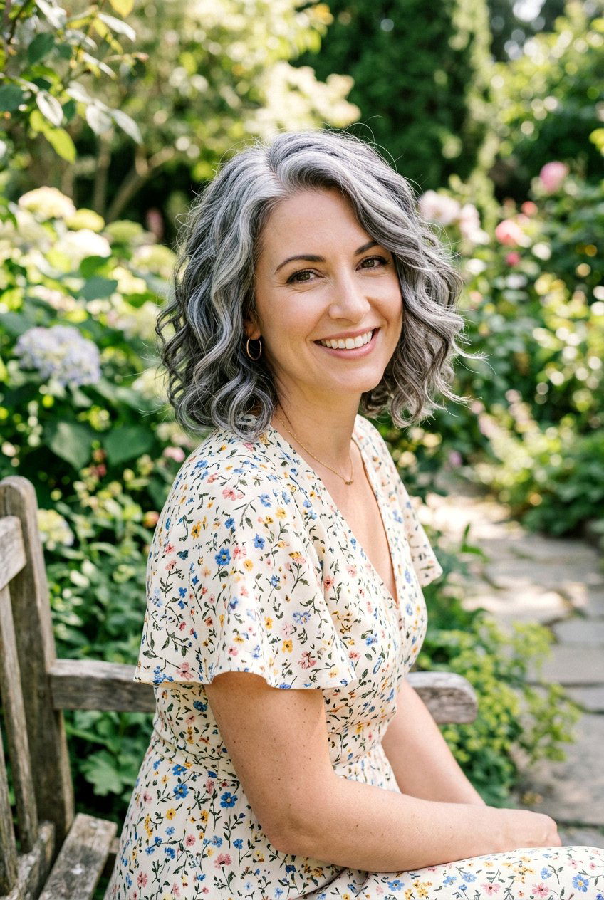 Wavy Bob Silver Lowlights - 20 gray blending bob with highlights - 20 gray blending bob with highlights